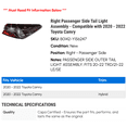 thumbnail image 2 of Right Passenger Side Tail Light Assembly - Compatible with 2020 - 2022 Toyota Camry 2021, 2 of 2
