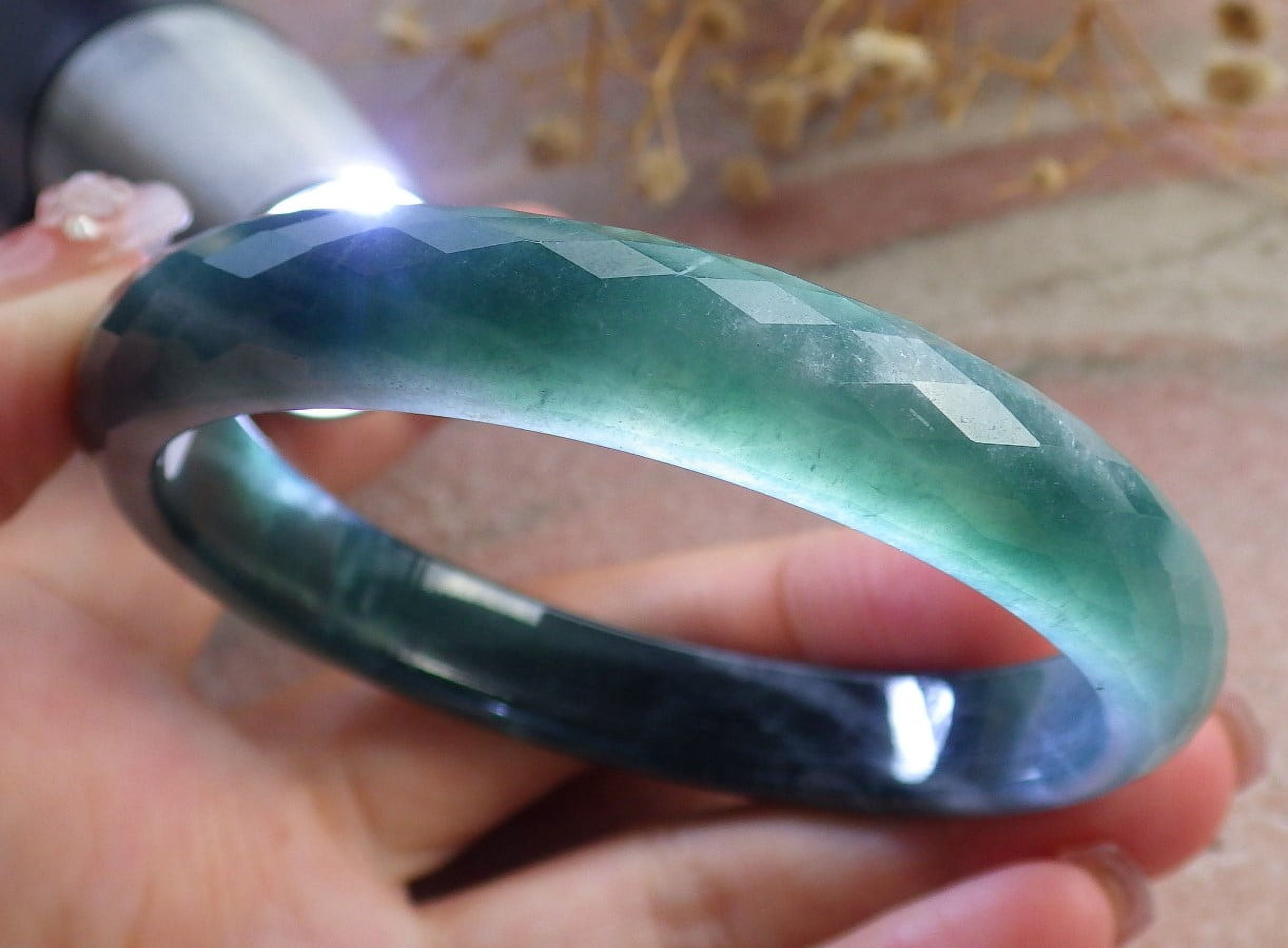 Icy Green Natural A JADE Jadeite Dia Cut Bangle Bracelet 59 mm 682912 TN