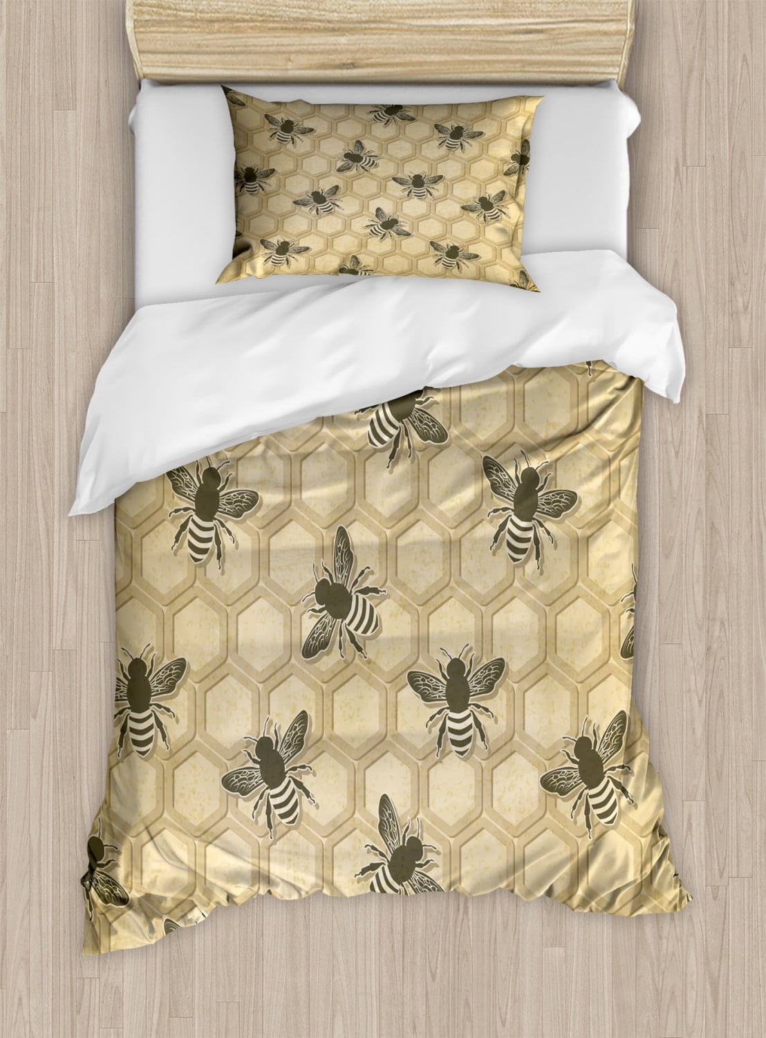 Bee Twin Size Duvet Cover Set, EcoFriendly Beekeeping Theme