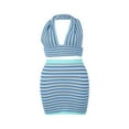 thumbnail image 4 of Ensemble pour Femmes Sans Manches Moulant Y2K 2 Pcs Tenue Haut à Col Licou Rayé + Robe Courte Taille Haute Ensembles d'Été Survêtements, 4 of 9