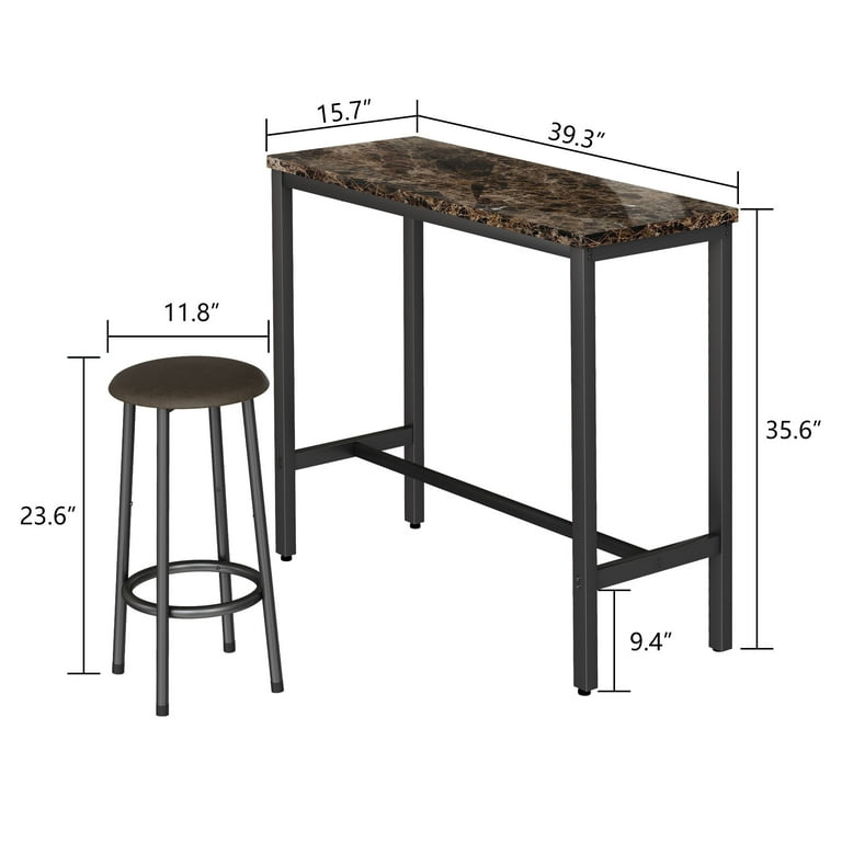 3 Piece Dining Set Bar Height Table with 2 Bar Stools Counter Height Dining Set Black Steel Frame Saving Space Pub Style Kitchen Table Sets for