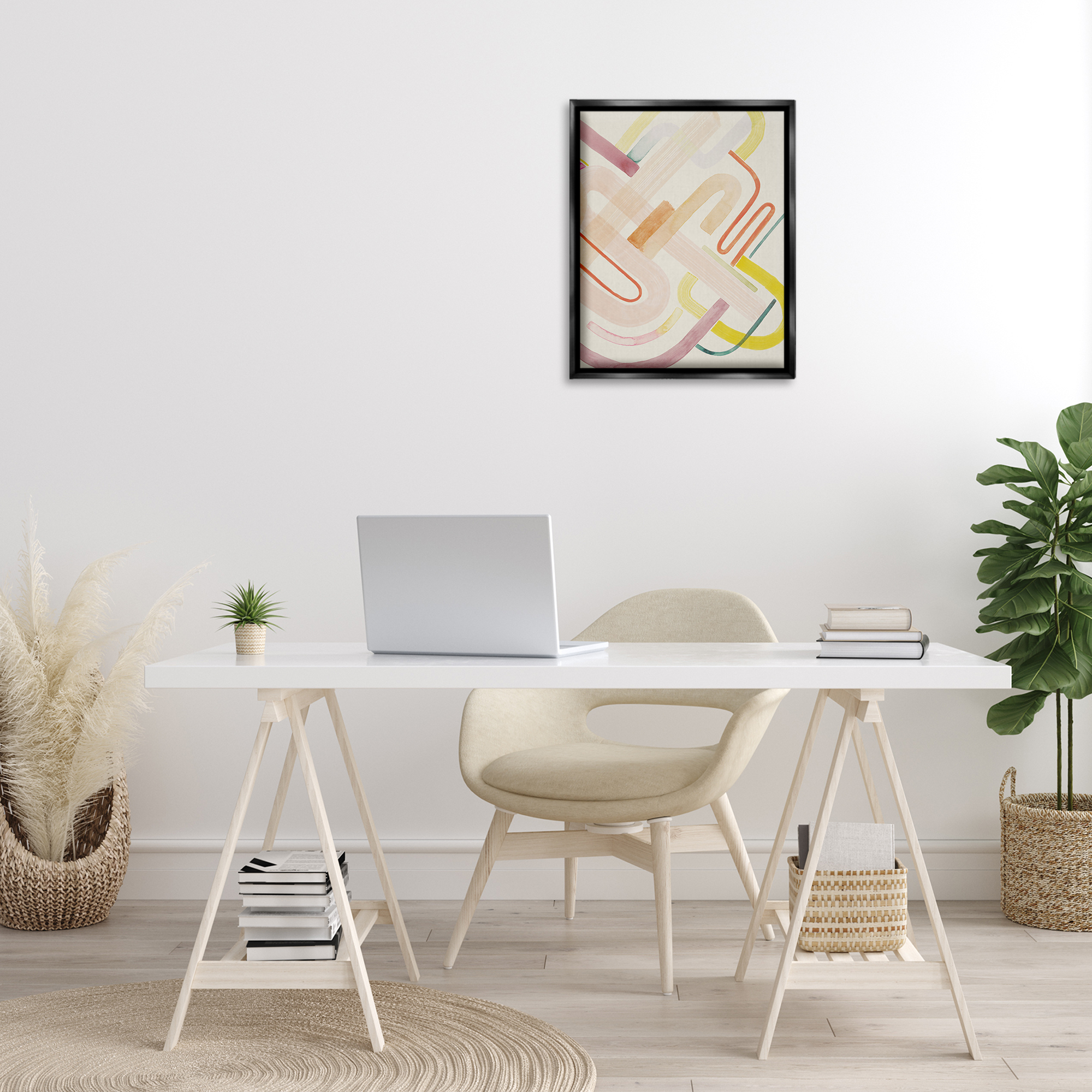Stupell Industries Overlapping Curved Shapes Abstract Painting Black Floater Framed Canvas Art Print Wall Art, 17 x 21
