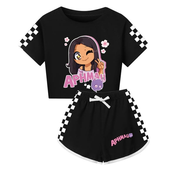 Princess Girl`s Graphic Aphmaus Print T-Shirt and Shorts Set for Toddler and Big Kids Outfit Casual Tracksuit