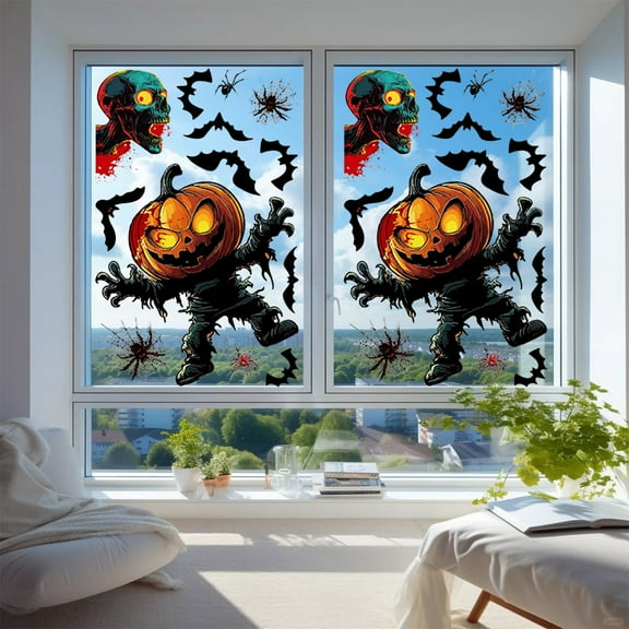 Halloween Window Clings 24 Pack Removable Vinyl Decals With Bat Ghost Pumpkin Designs For Glass Doors Windows