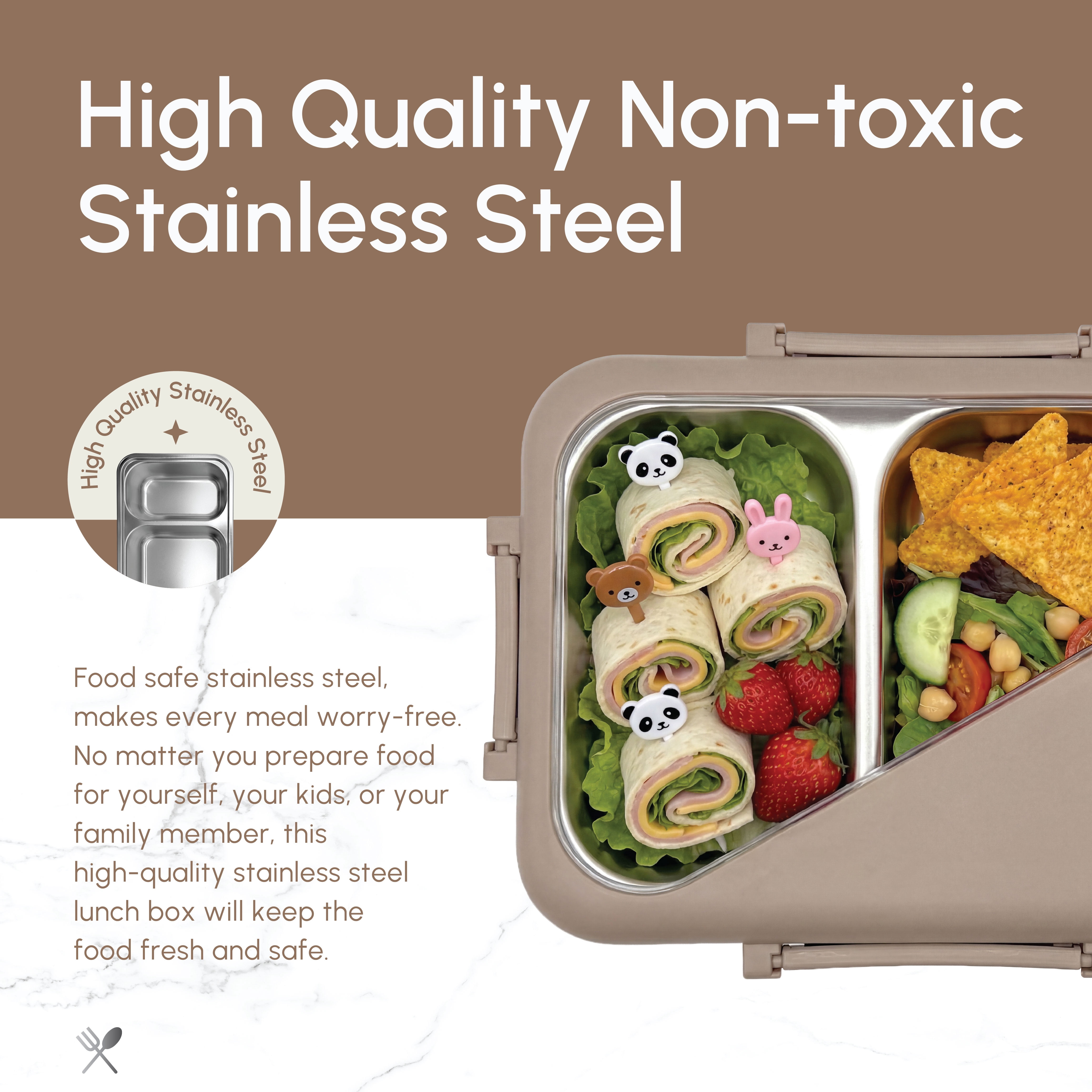 Just Cook 2 Section Microwave Safe Stainless Steel Bento Box 900 ml (Mocha Mousse)
