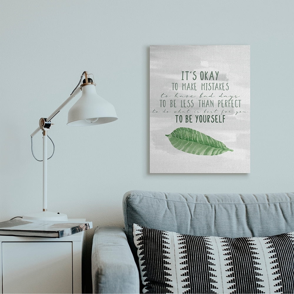 Stupell Industries Motivational Okay to Make Mistakes Green Leaf Canvas Wall Art by Kim Allen