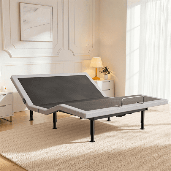 King Adjustable Bed Base Frame, Wireless Remote & Lift Motor, Dual USB Ports,Ergonomic Upholstered Bed Frame, Under Bed Lighting, Independent Head and Foot Tilt