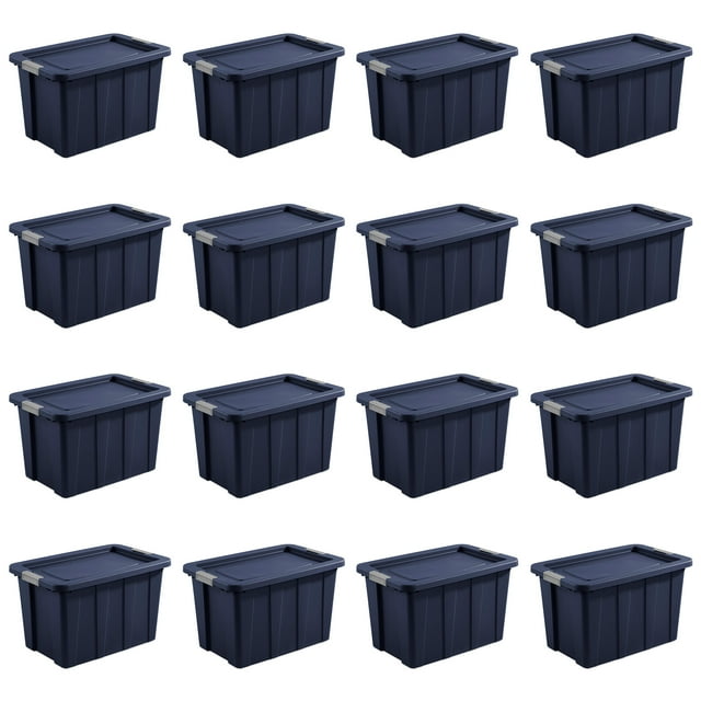 Sterilite Tuff1 30 Gallon Storage Tote Bin w/Latching Lid, Blue (16 Pack)
