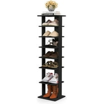 Hyxoo 8-Tier Vertical Shoe Rack, Tall Narrow Shoe Storage Organizer with Removable Shelf for Boots, Anti-Tipping Kit, Space-Saving Shoe Stand with for Small Place, Entryway (Black)