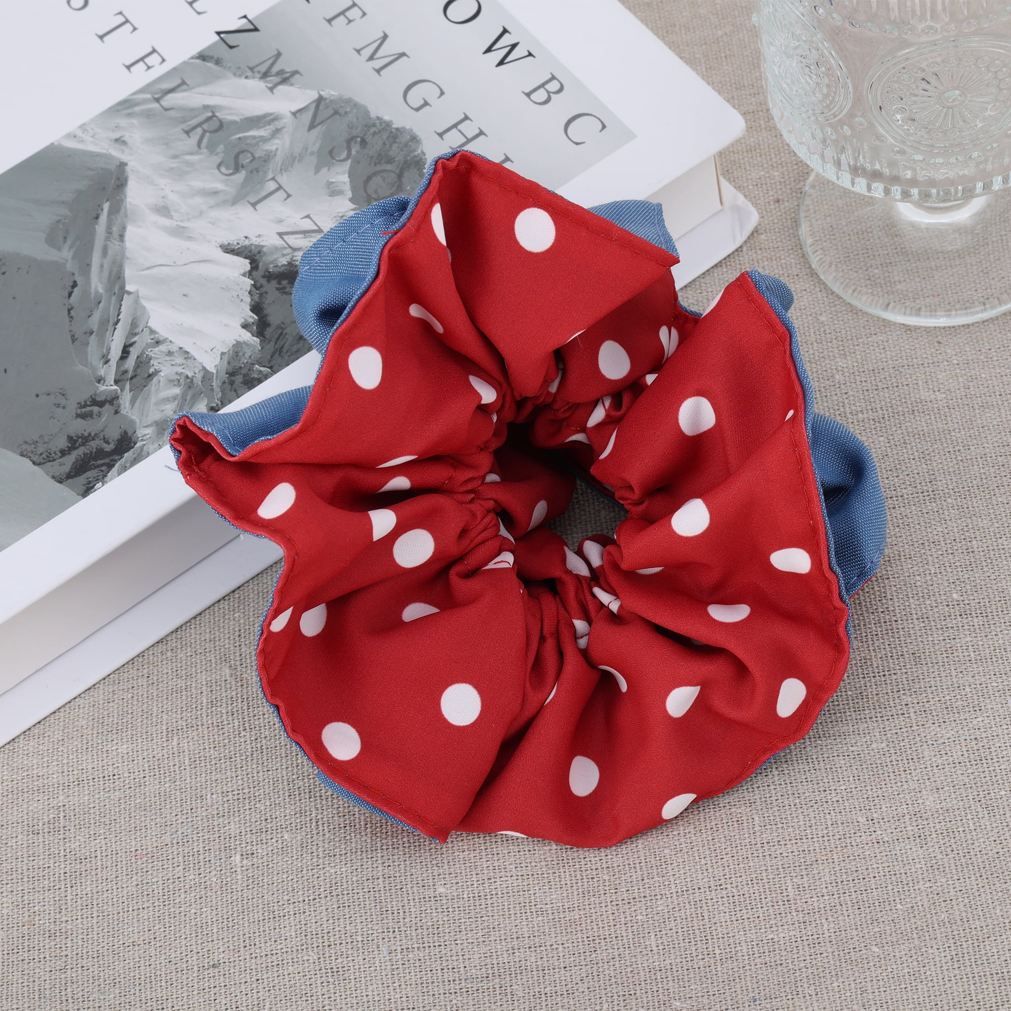 Unique Bargains Fashion Denim Hair Ties All Occasions Hair Types Blue, Red Pattern