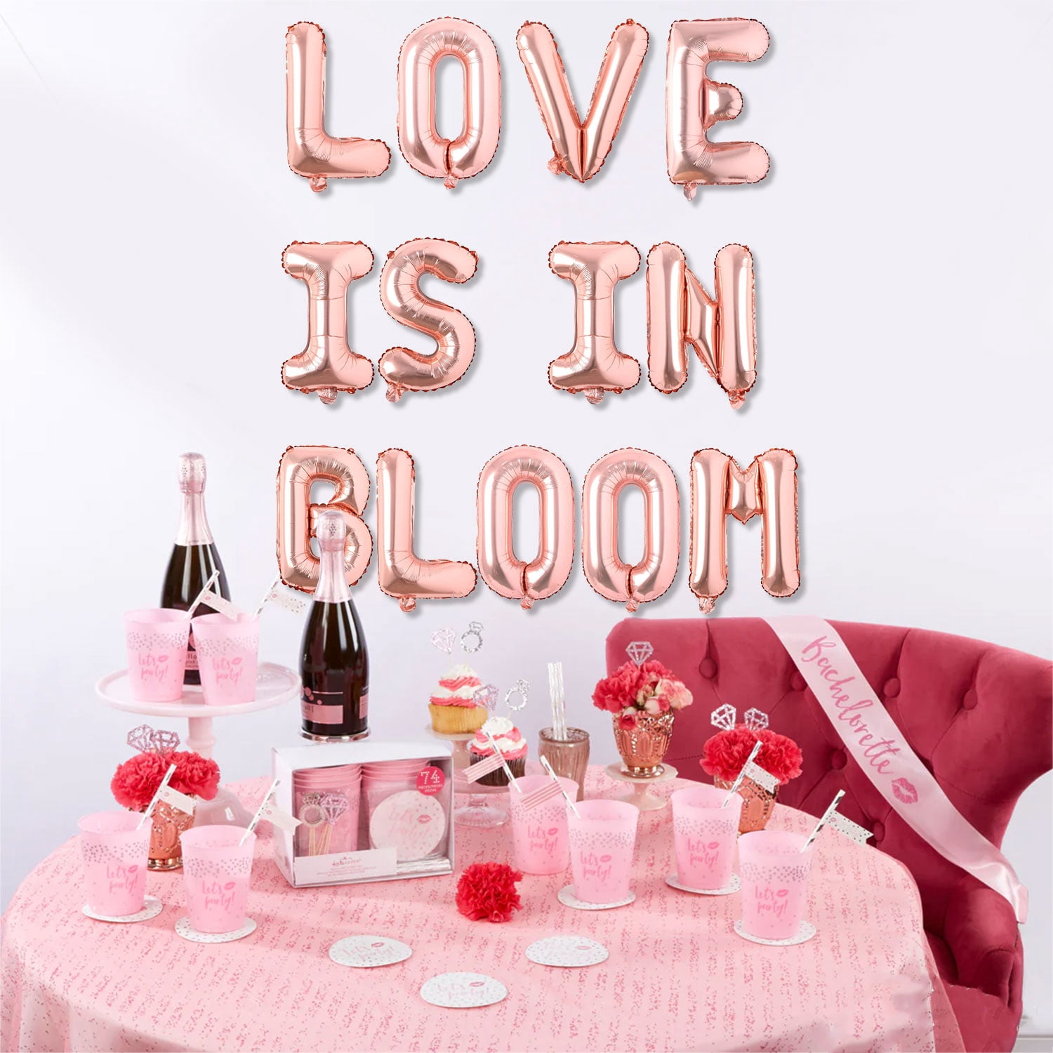Love is in Bloom Rose Gold Balloon Banner for Bridal Shower Engagement Wedding Bachelorette Valentine Mother's Day Baby Shower Birthday Party Supplies Decorations, Photo Props