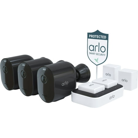 Arlo - Pro 4 Spotlight Camera Security Bundle - Wire-Free Indoor/Outdoor 2K Security Camera with Color Night Vision (3-pack) - Black