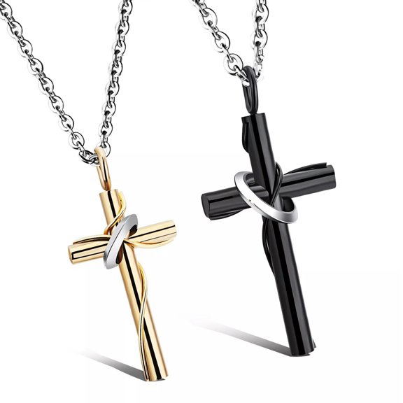 HOOUN His Hers Lucky Crucifix Pendant Necklace Stainless Steel Cross Pendant Women Men