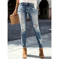 thumbnail image 2 of Womens Distressed Skinny Jeans Washed Pocketed Slightly Stretchy Denim Pants for Casual Everyday Fashion Wear Daily, 2 of 13
