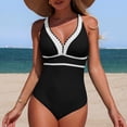 thumbnail image 2 of GEWSEY Women's One Piece Swimsuit Tummy Control Swim Suits for Women 2026 Modest Swimwear V Neck Color Block Bathing Suit (Black, S), 2 of 7