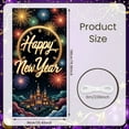 thumbnail image 2 of Fireworks Design Happy New Year Banner Clock Pattern New Year Display Golden Lettering Castle Scene Holiday Backdrop for New Year Party Holiday Celebration Indoor Decoration, 2 of 9