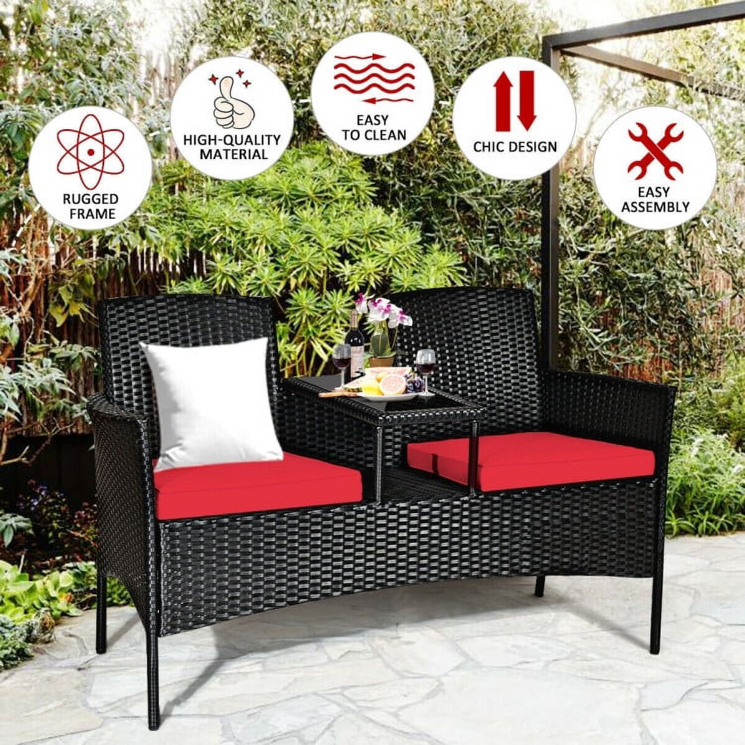Aimee Lii Modern Patio Conversation Set with Built-in Coffee Table and Cushions, Balcony Chair, B-Red