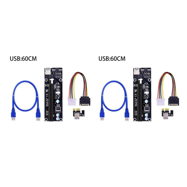 ZheElen 100Pcs VER 003 USB 3.0 PCI-E Riser 1X 4x 8x 16x Extender Riser Adapter Card SATA 15pin Male to 4pin Power Cable For Black 60CM 2Set