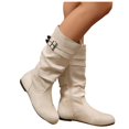 thumbnail image 5 of JUSLIO Boots for Women,Buckle Strap Mid-Calf Round-Toe Slip-on Flat Side Zipper Chelsea Boots, 5 of 9