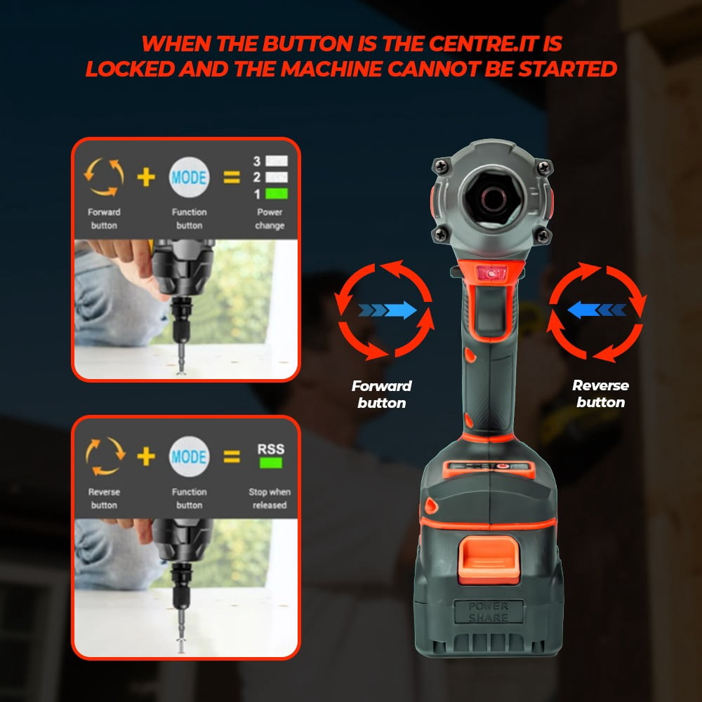 Electric Impact Wrench 1000Nm High Torque Impact Gun 1/2" Cordless Impact Wrench