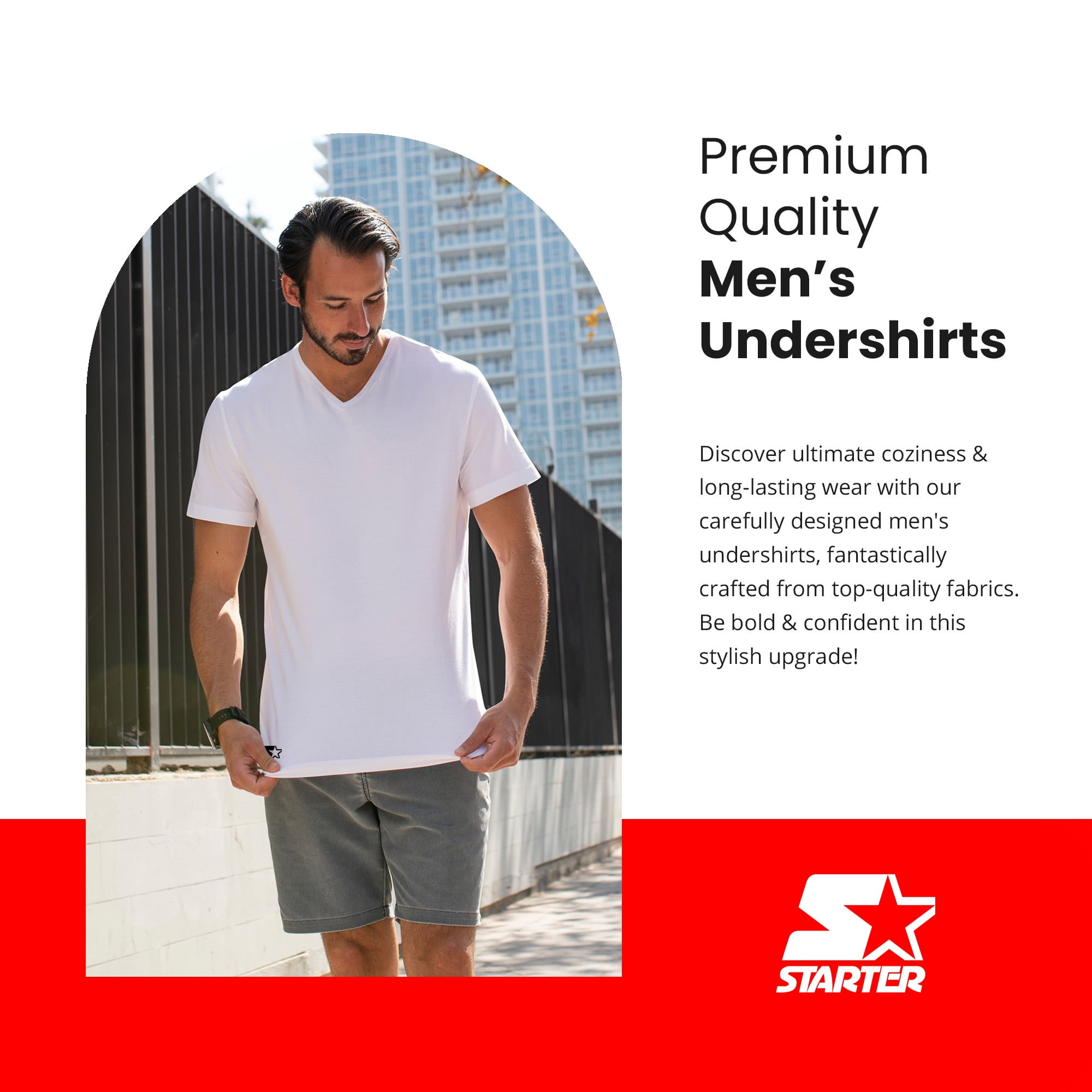 Starter Men's V-Neck Tees with Short Sleeves, 6-Pack