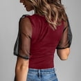 thumbnail image 3 of Lpmadey Women's Mesh Puff Sleeve Tops Sexy V Neck Sheer Short Sleeve Blouses Solid Color Slim Fit Casual Party Date Night T-Shirts, 3 of 5
