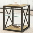 thumbnail image 2 of Modern Industrial End Table Nightstand - Natural Wood &amp; Tempered Glass Top, 3-Tier Storage, 17.7" x 17.7" x 21", Metal Frame for Living Room &amp; Bedroom, 2 of 10