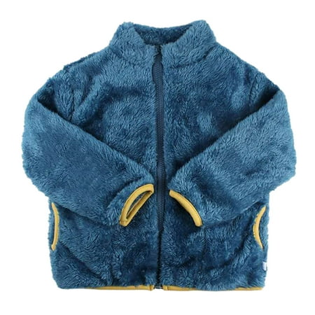 

YYDGH Toddler Boys Girls Sherpa Fleece Jacket Full Zip Warm Long Sleeve Plush Jacket Coat Outerwear Fall Winter Casual Overcoat(Blue 3-4Years)