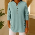 thumbnail image 2 of RongHuan Women's Crew Neck Tshirt Long Sleeve Henley Shirt Loose Fit Casual Tops Button Up Pullover Tees, 2 of 7