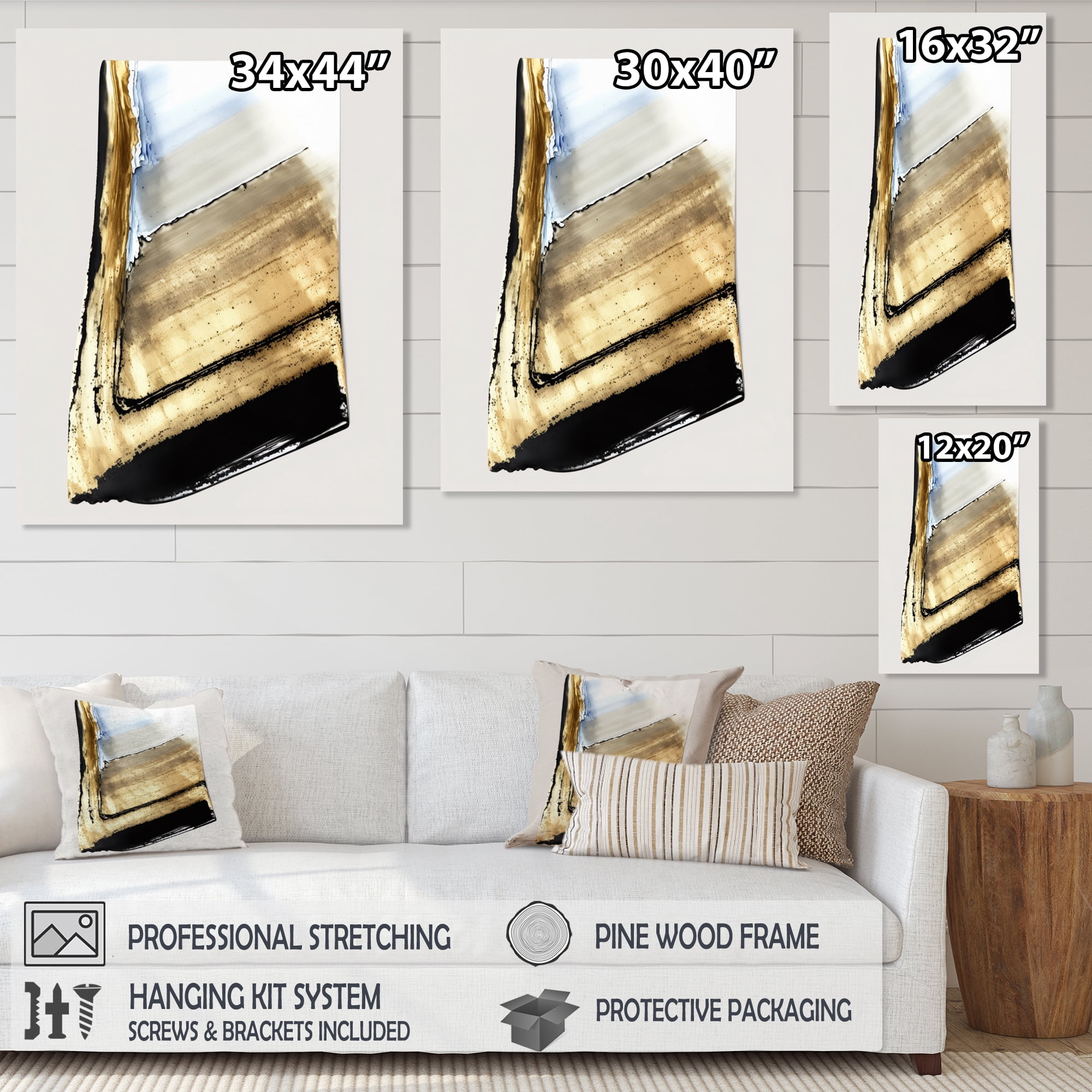 Designart Black And Gold Cubic Expression XI Canvas Wall Art