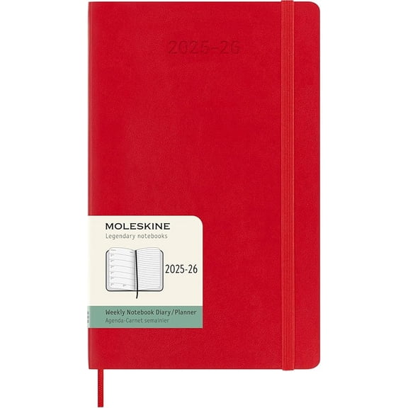 Moleskine Classic 18 Month 2025-2026 Weekly Planner, Soft Cover, Large (5" x 8.25"), Scarlet Red, 208 pages
