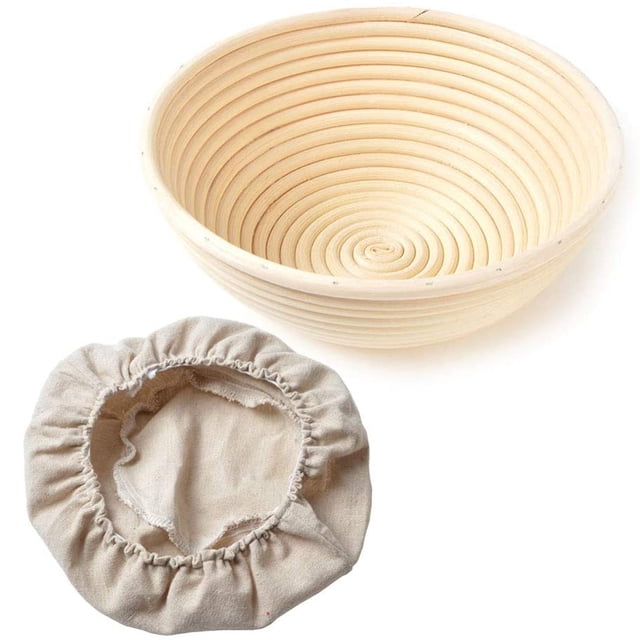 1 cesta redonda para fermentación de pan, tamaño 22 x 8,5 cm, capacidad para 500 g de masa, Banneton Brotform de ratán, fermentación de masa agria, pan artesanal