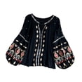 thumbnail image 2 of Blusa bordada para mujer, jersey, camisa étnica para vacaciones de verano en la calle Negro, 2 of 8