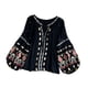 thumbnail image 2 of Blusa bordada para mujer con mangas abullonadas, Top para mujer para vacaciones en la playa en interiores Negro, 2 of 8