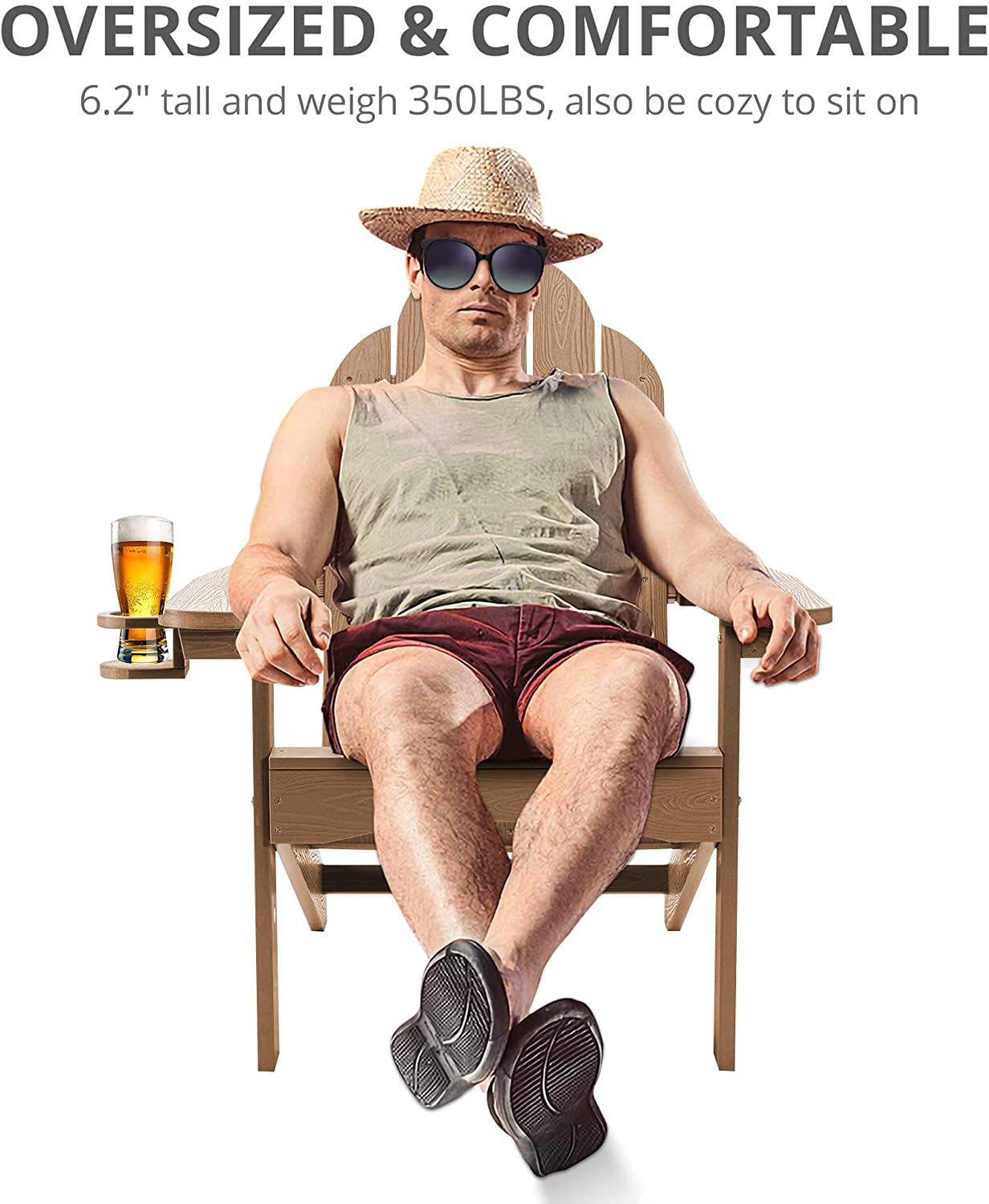 Dycanpo Adirondack Chair with Cup Holder, 300lbs Weather Resistant,Brown