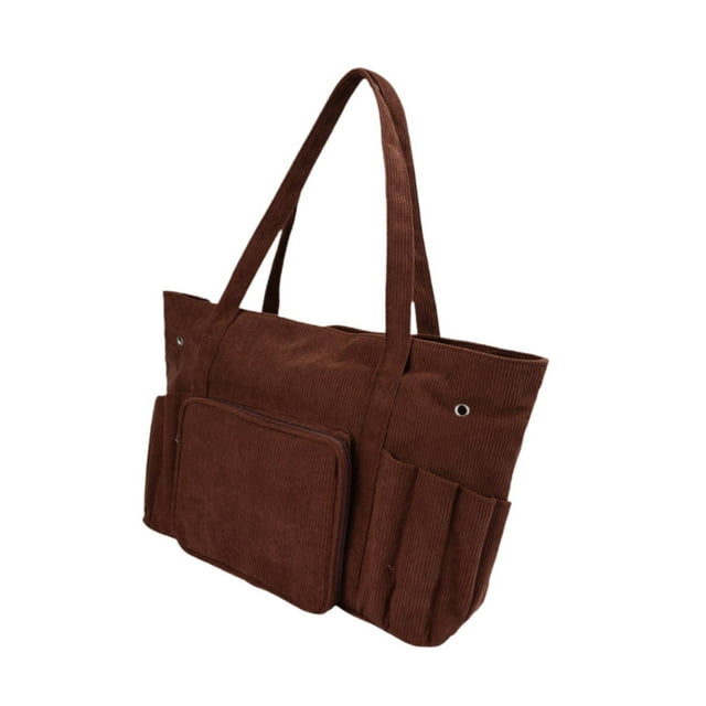 Bolsa de almacenamiento para lanas, bolso de hombro tejido de pana resistente al desgaste, ligero y portátil, organizador de hilo para suministros de Marrón