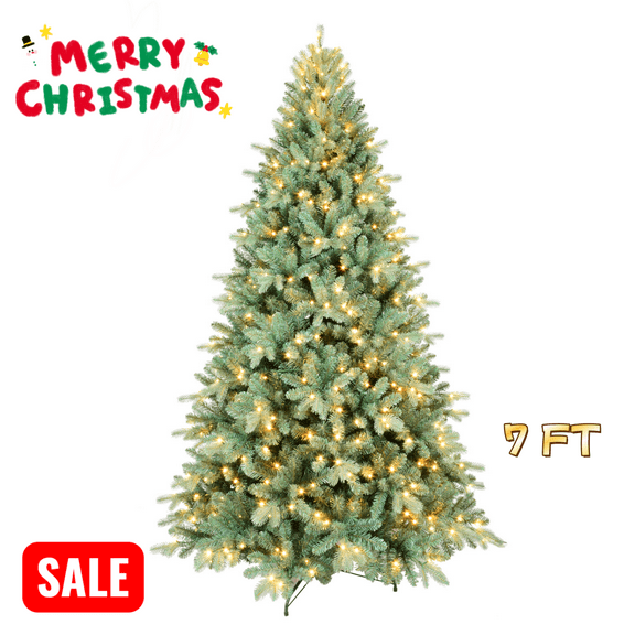 Tcbosik 7ft Pre-lit Christmas Tree, Artificial Xmas Tree with 500 LED Lights and 1845 Branch Tips, Included Metal Stand, Blue Green