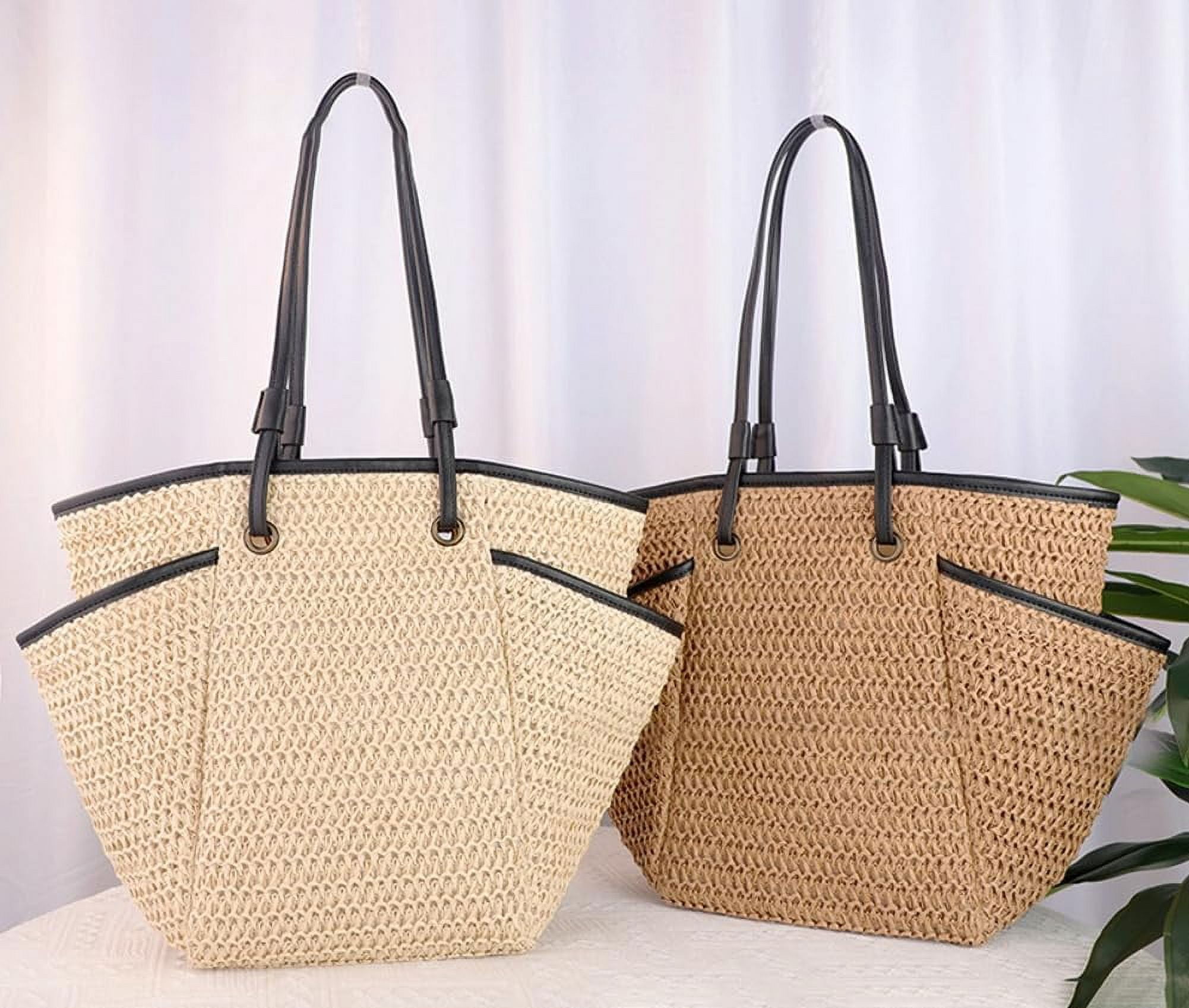 Summer Beach Tote Bag for Women Large Straw Shoulder Bag Womens Handbag Purse with Zipper