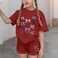 thumbnail image 4 of ITSAME Girls 4th of July Outfit Set, Bow Print Short Sleeve Shirts and Shorts Summer Casual Clothes 2-Piece Red Size 13-14, 4 of 6