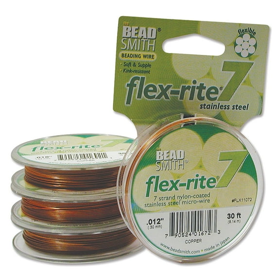The Beadsmith Flex-Rite 7 Strand Nylon Coated, Stainless-Steel Beading Wire, Jewelry Making Supply (.012 Dia, Copper - 30 Ft)