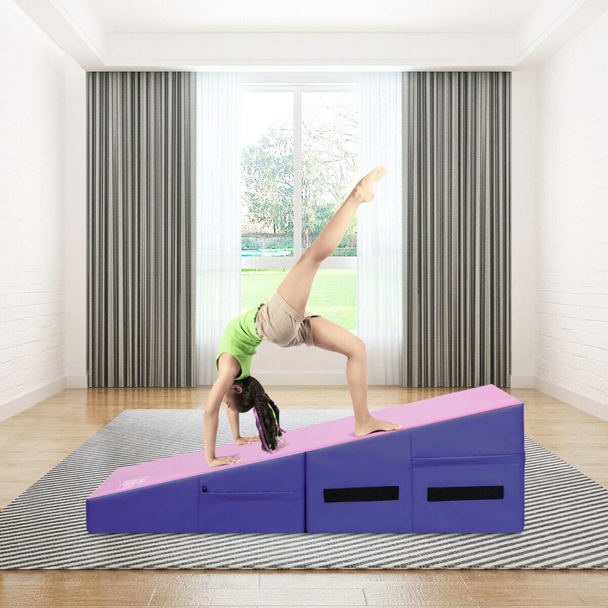 Martial Dance Yoga Stretch Training Practice Kids Girls Adult GYMAX Incline Gymnastic Mat Folding and Non-Folding 60”x30”x14” Tumbling Cheese Wedge Mat for Gymnastic Cheerleading 