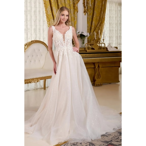 Women's Elizabeth K V Neck A-line Bridal Gown Gl3661 Off White Size S