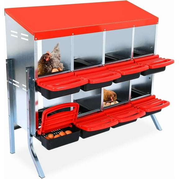 Towallmark Chicken Nesting Box 8 Compartments - Metal Roll Away Nesting Boxes for Chicken Coop, Egg Collection System, Laying Boxes for Hens with Legs, Lid Cover to Protect Eggs