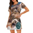 thumbnail image 1 of Balery Playful Cat Camisón de manga corta con cuello redondo para mujer, cómodo y elegante., 1 of 6