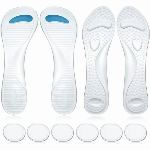 2 Pairs Clear Gel Shoe Inserts, With 6x Gel Heel Pads, Women High Heel Cushion Inserts, Transparent Shoe Fillers, For Footwear Ladies Sandals, Self Adhesive Silicone Heel Pad