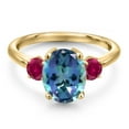 thumbnail image 3 of Gem Stone King 3.50 Ct Millennium Blue Mystic Topaz Red Created Ruby 18K Yellow Gold Plated Silver Ring, 3 of 6