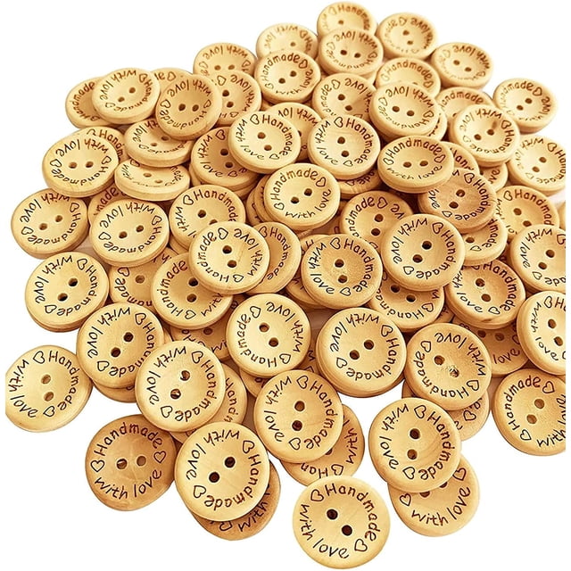 100PCS Botones de madera para coser y hacer a mano con amor Botón de madera Tamaño aleatorio oso de fresa Hogar