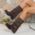 thumbnail image 4 of Women's Chunky Heel Mid Calf Boots, Belt Buckle Suede Platform Leather Boots with Breathable Lining and Lightweight Sole, Trendy Footwear for Daily Leisure, 4 of 7