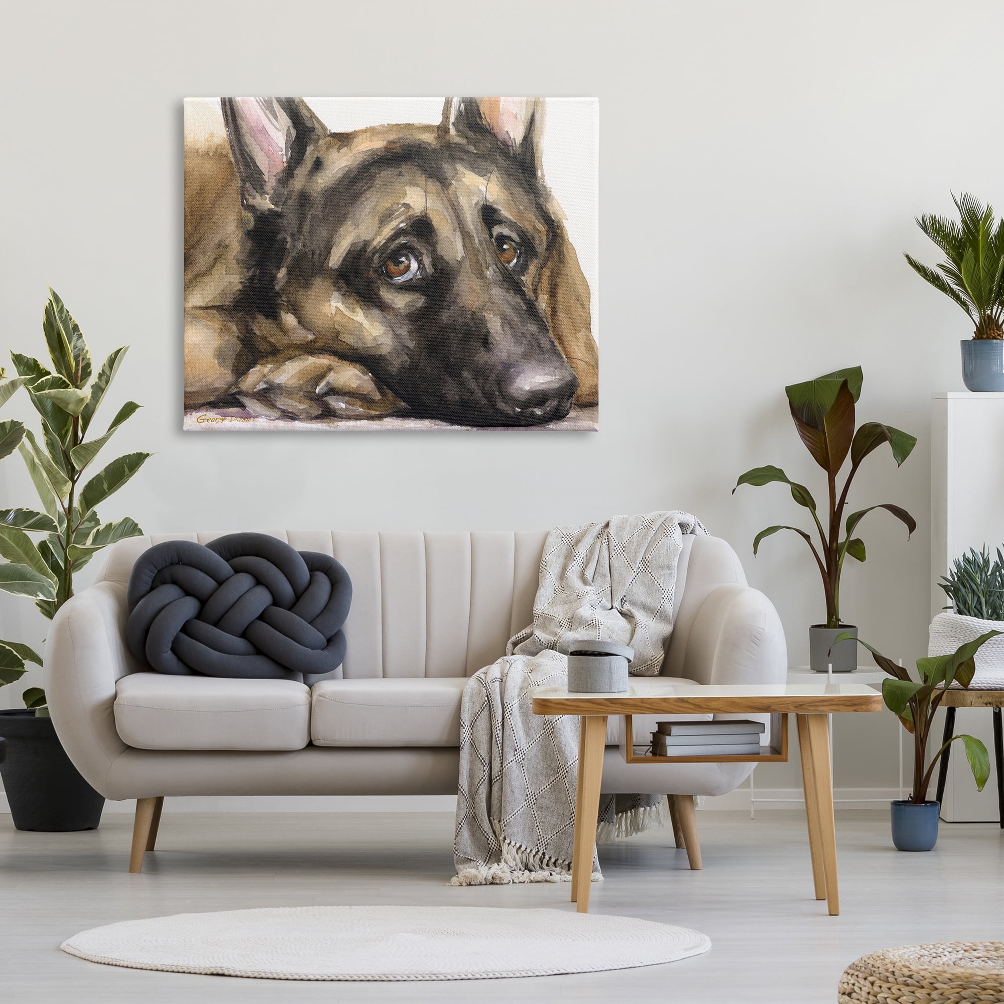 Stupell Industries Tired German Shepherd Dog Resting Head On Paw Painting Gallery Wrapped Canvas Print Wall Art, Design by George Dyachenko
