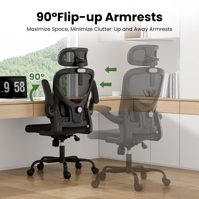 Ergonomic Office Chair, Home Office Desk Chair with Headrest, High Back Computer Chair with Armrests and Adjustable Lumbar Support for Home Office Study Room, White & Khaki